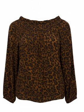 Talbots Leopard Print Smocked Blouse M Tie Back Flowy Top
